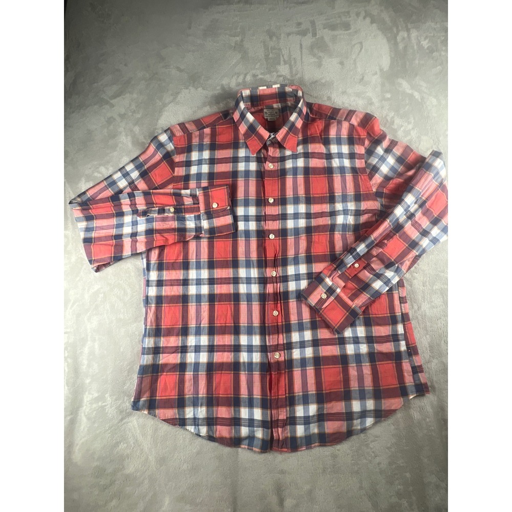 J.Crew Mens XL Madras Plaid Button Down Shirt Red Blue White Tailored Cotton